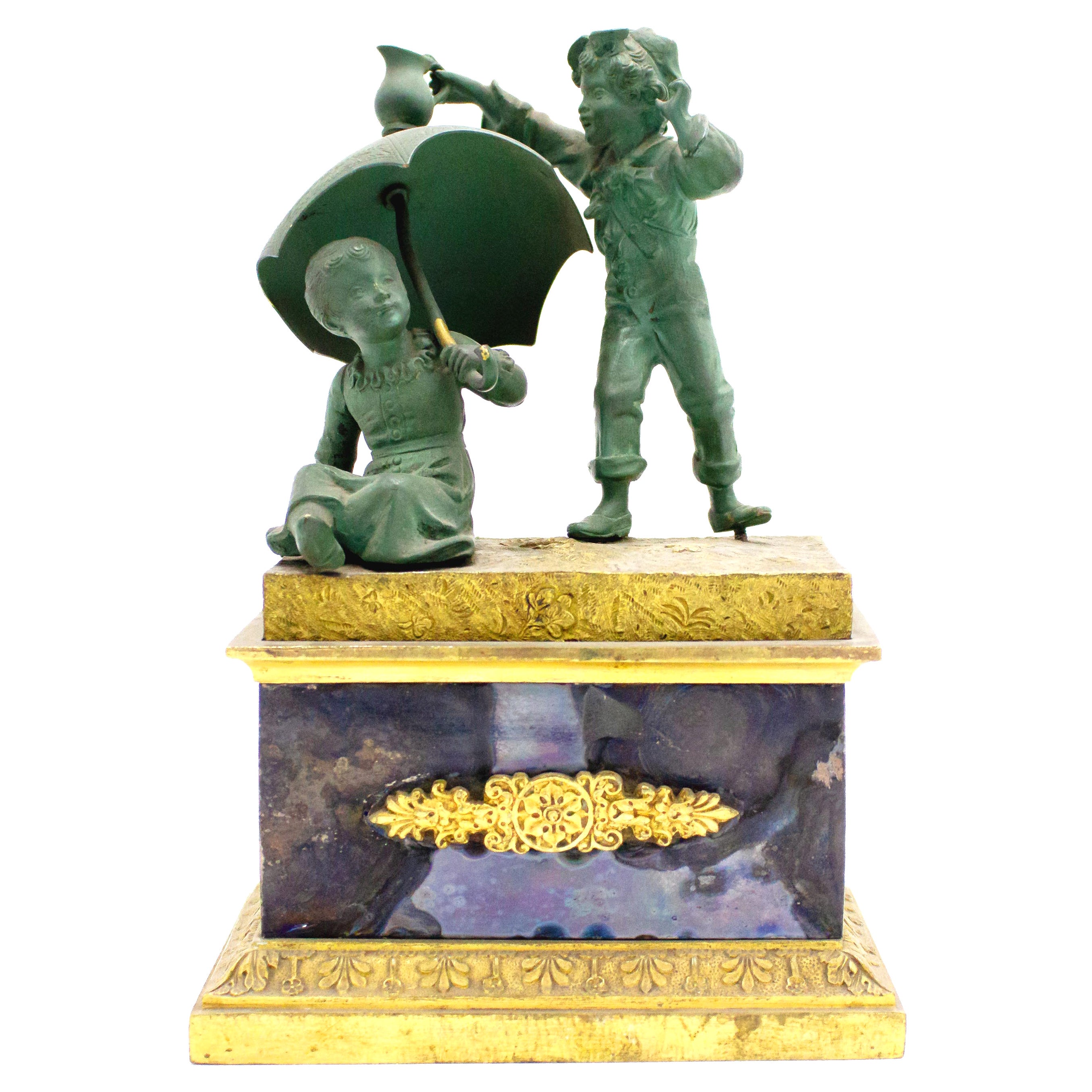 French Victorian Inkwell with Bronze Figures