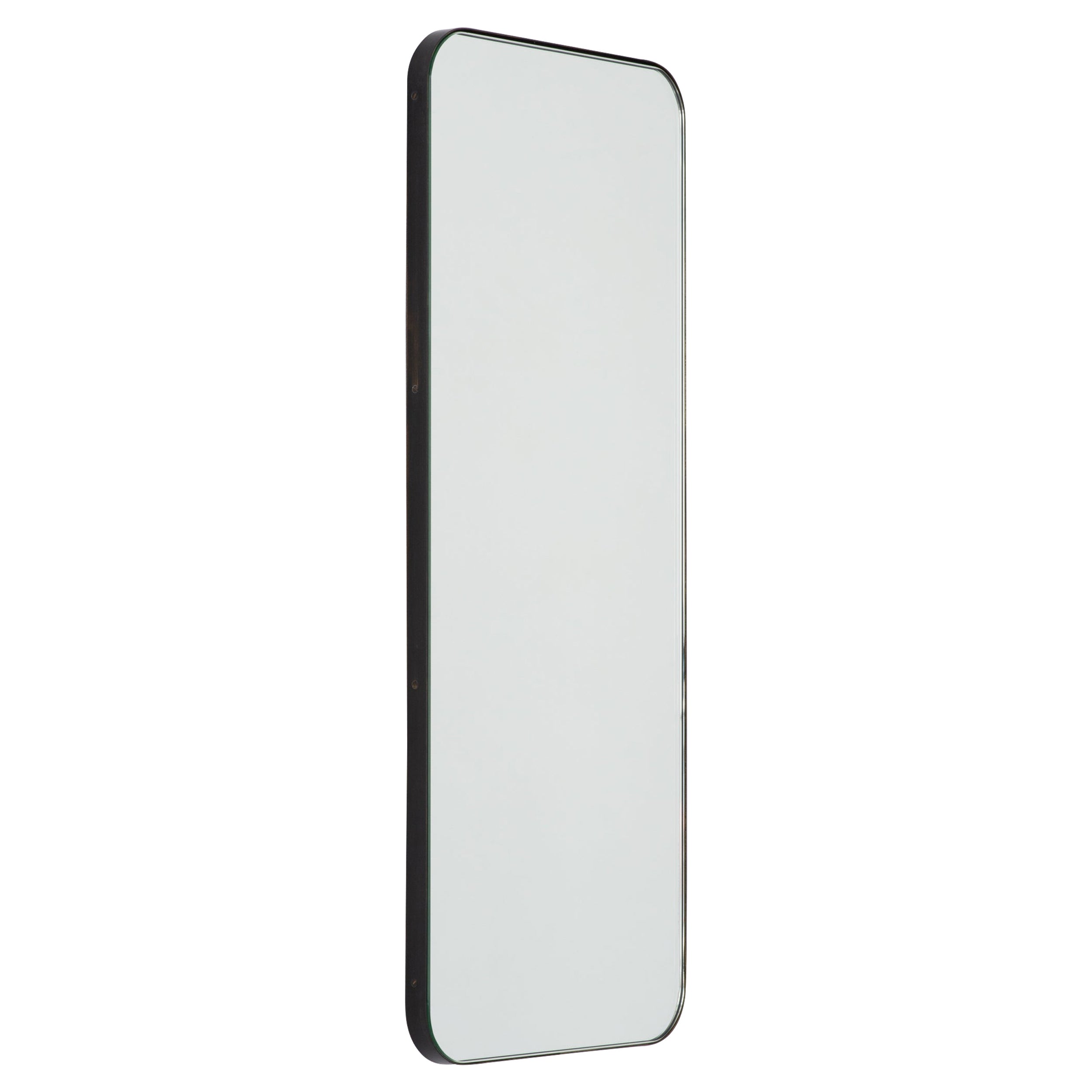 Quadris Rectangular Minimalist Mirror with Smart Patina Frame, Medium For Sale