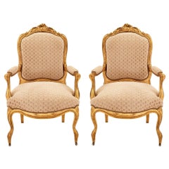 Antique Pair of French 19th Century Louis XV Style Giltwood Armchairs