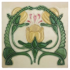 Antique 1 of the 20 Glazed Art Nouveau Relief Tiles, Maison Helman, Céramiques d'Art