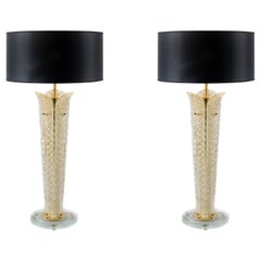 Pair of Italian Table Lamps with Leaf Form Murano Glass
