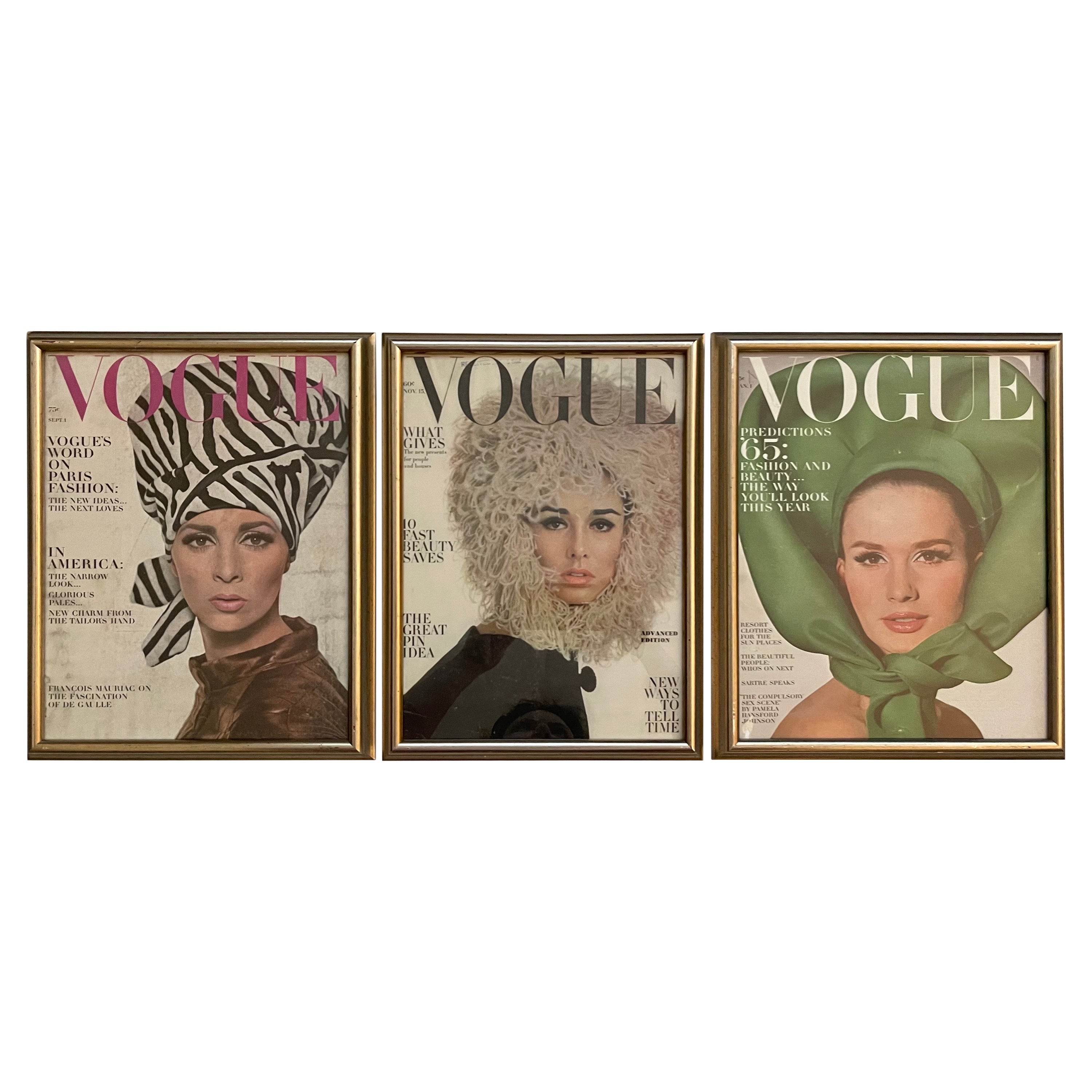 1960s Vogue Magazine Framed Covers, Set of 3