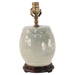 Vintage Chinese Gray Barrel Porcelain Table Lamp