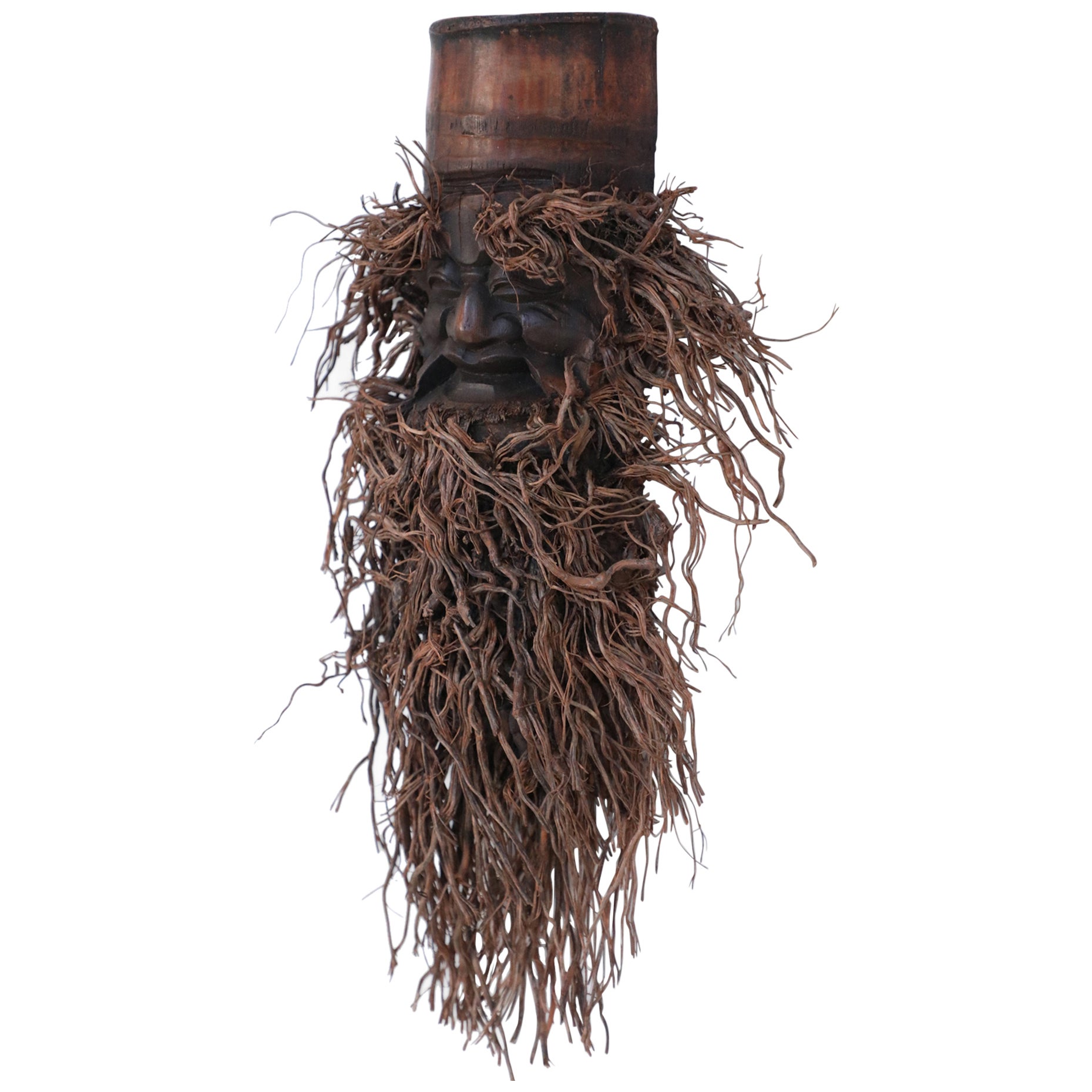 Chinese Carved Bamboo Root Face Wall Hanging