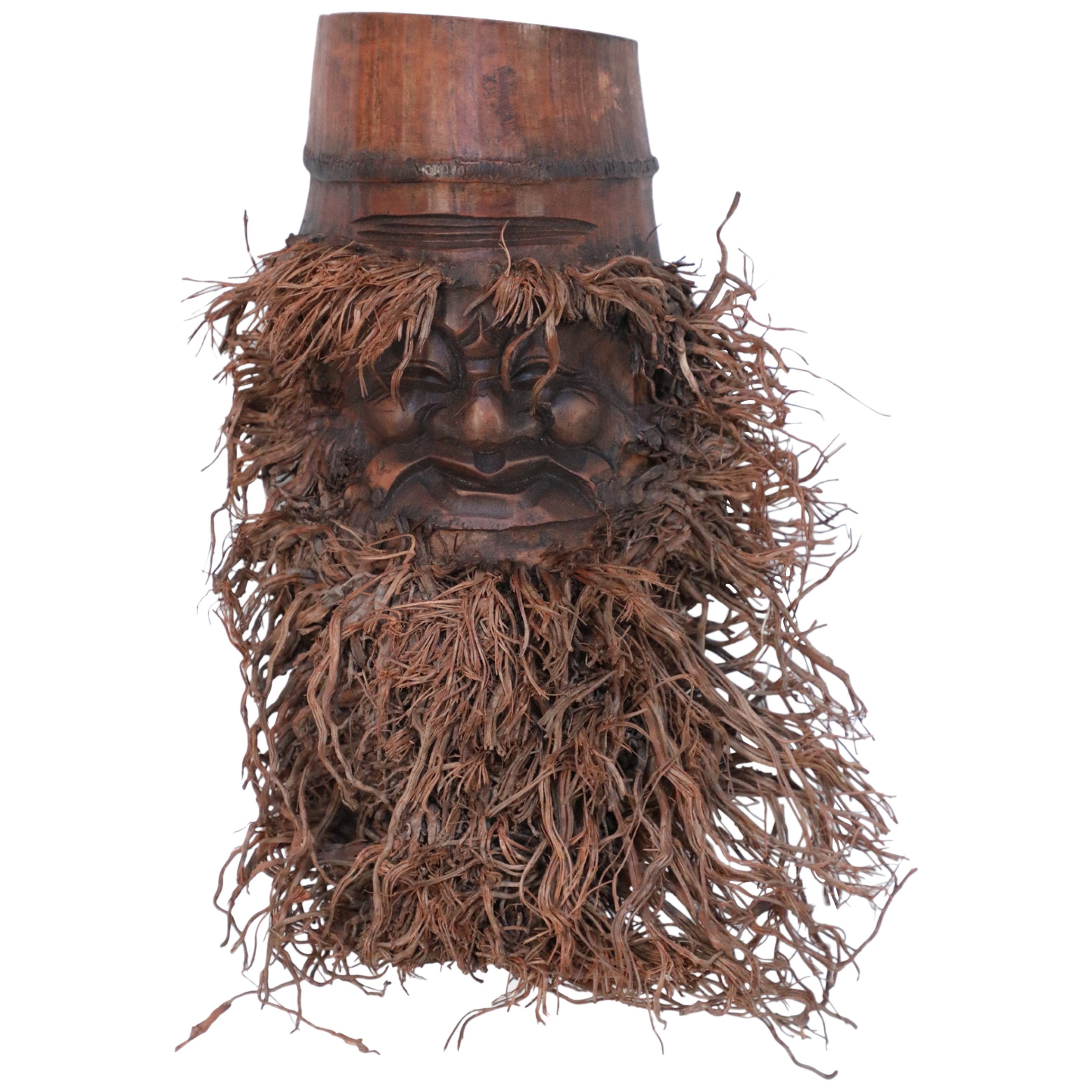 Chinese Carved Bamboo Root Face Wall Hanging For Sale