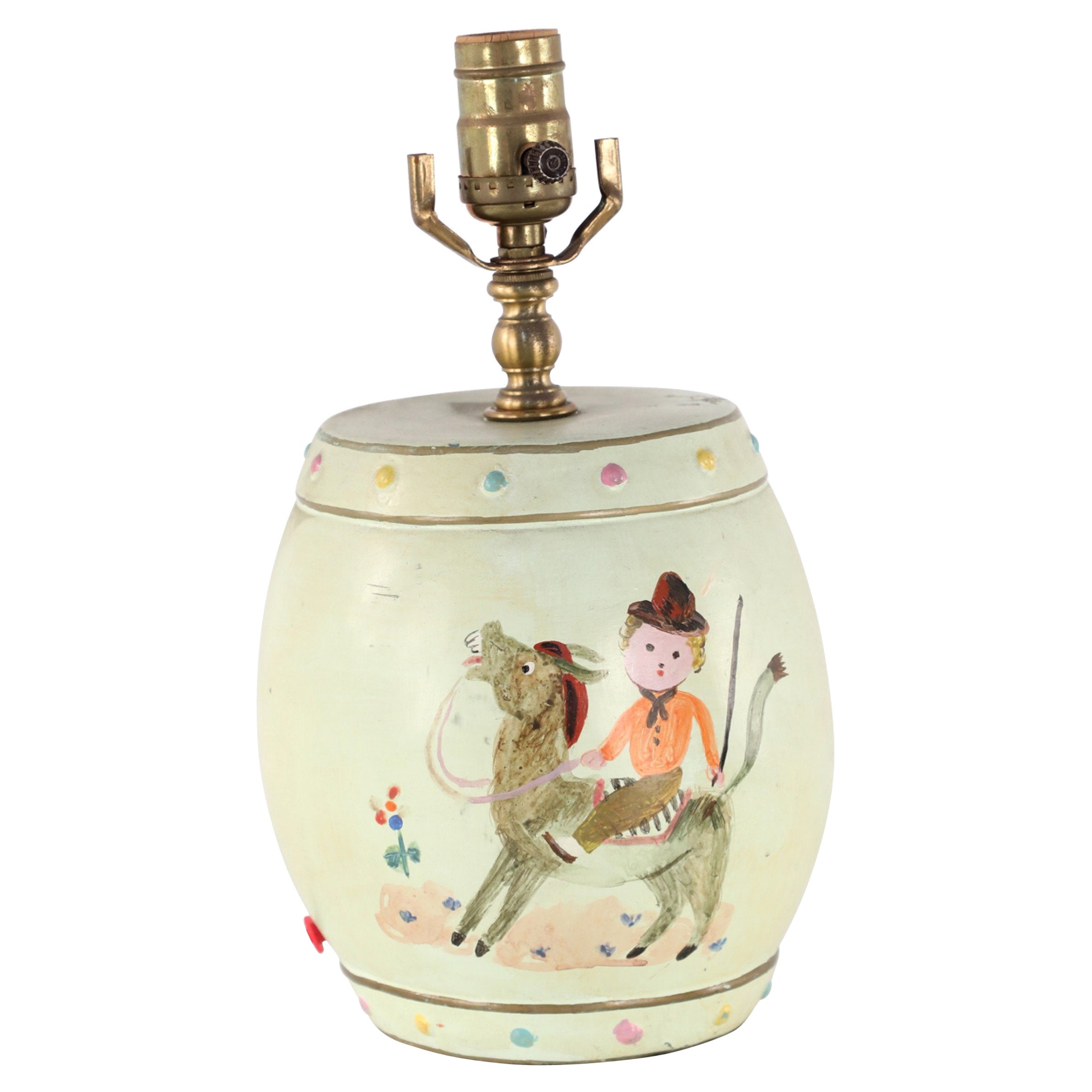 Chinese Pale Green Children's Play Scene Table Lamp