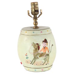 Chinese Pale Green Children's Play Scene Table Lamp