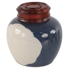 Chinese Dark Blue and White Lidded Porcelain Watermelon Jar