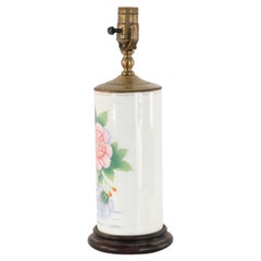 Chinese White and Floral Column Porcelain Table Lamp