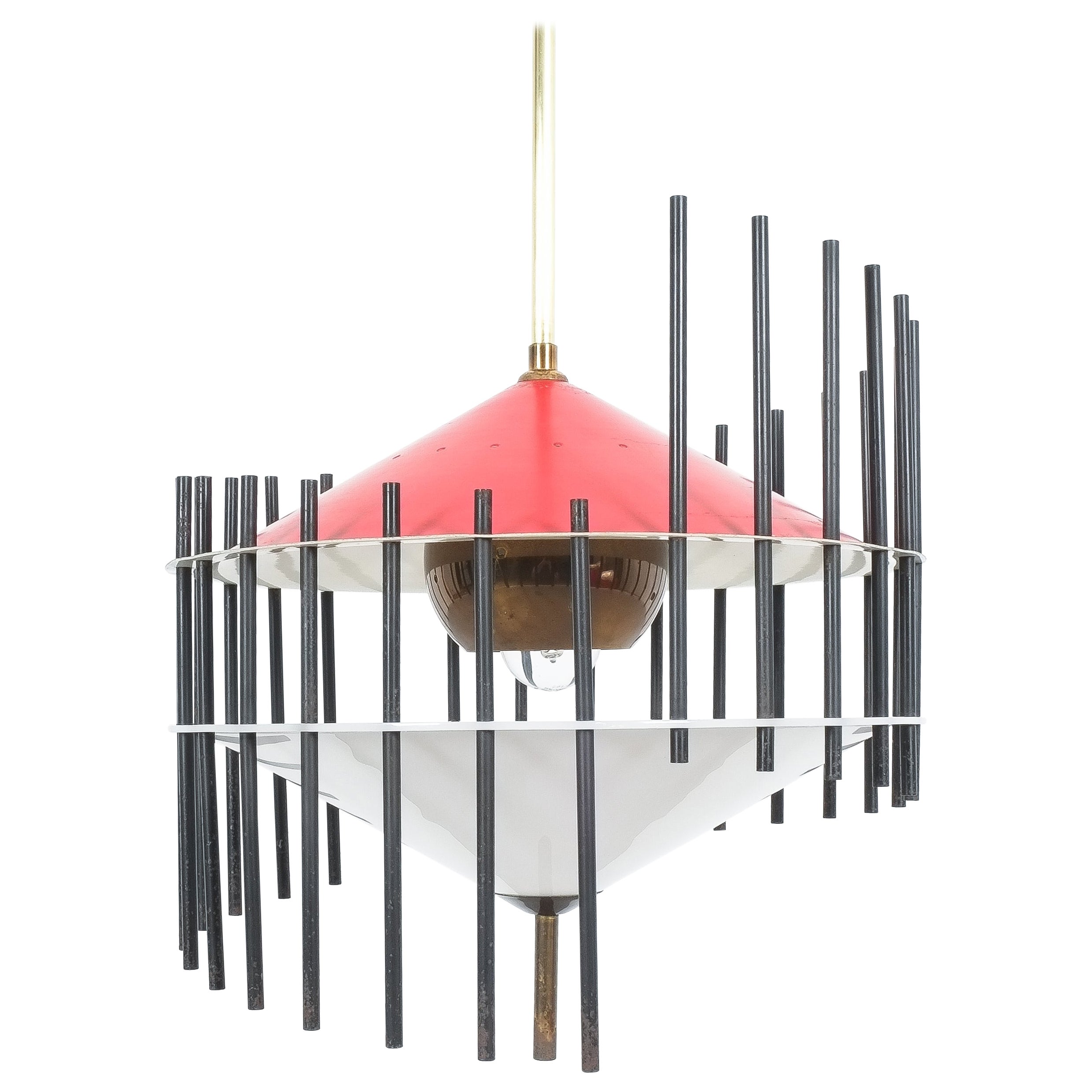 Angelo Brotto Aluminum Lucite Pendant Lamp for Esperia, Italy, circa 1955