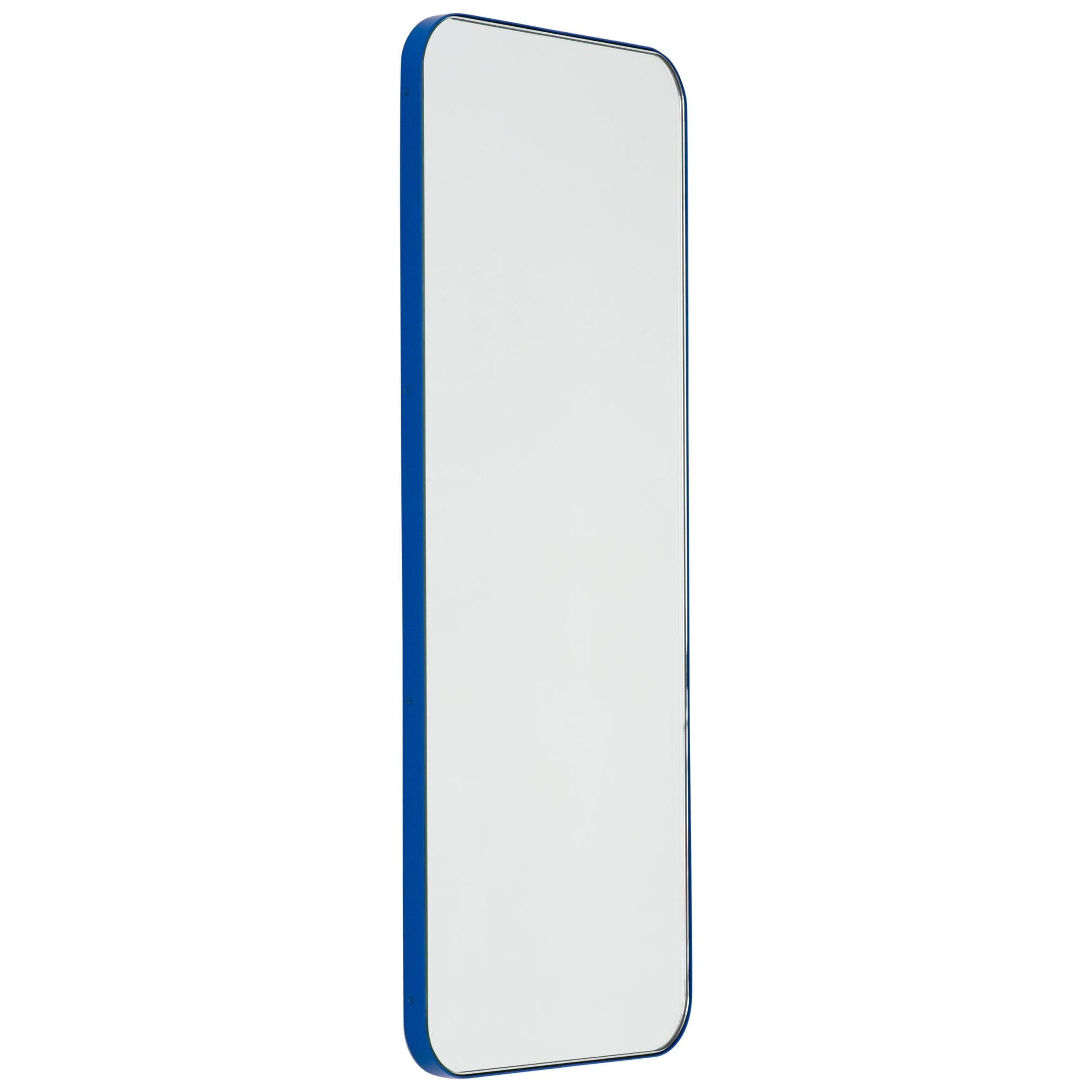 Quadris Rectangular Modern Mirror with a Blue Frame, Medium For Sale