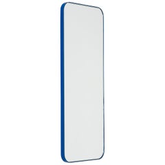 Quadris™ Rectangular Modern Customisable Mirror with a Blue Frame, Medium