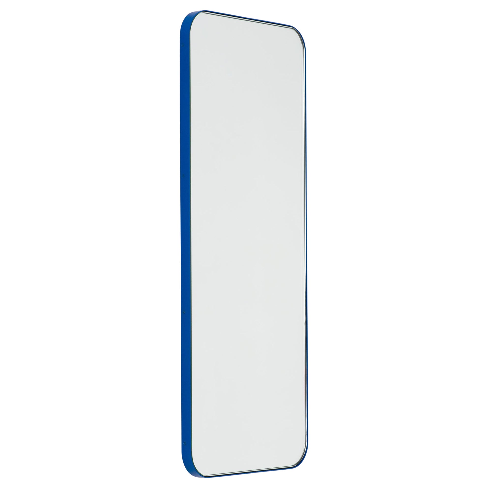 Quadris Rectangular Minimalist Mirror with a Blue Frame, Large
