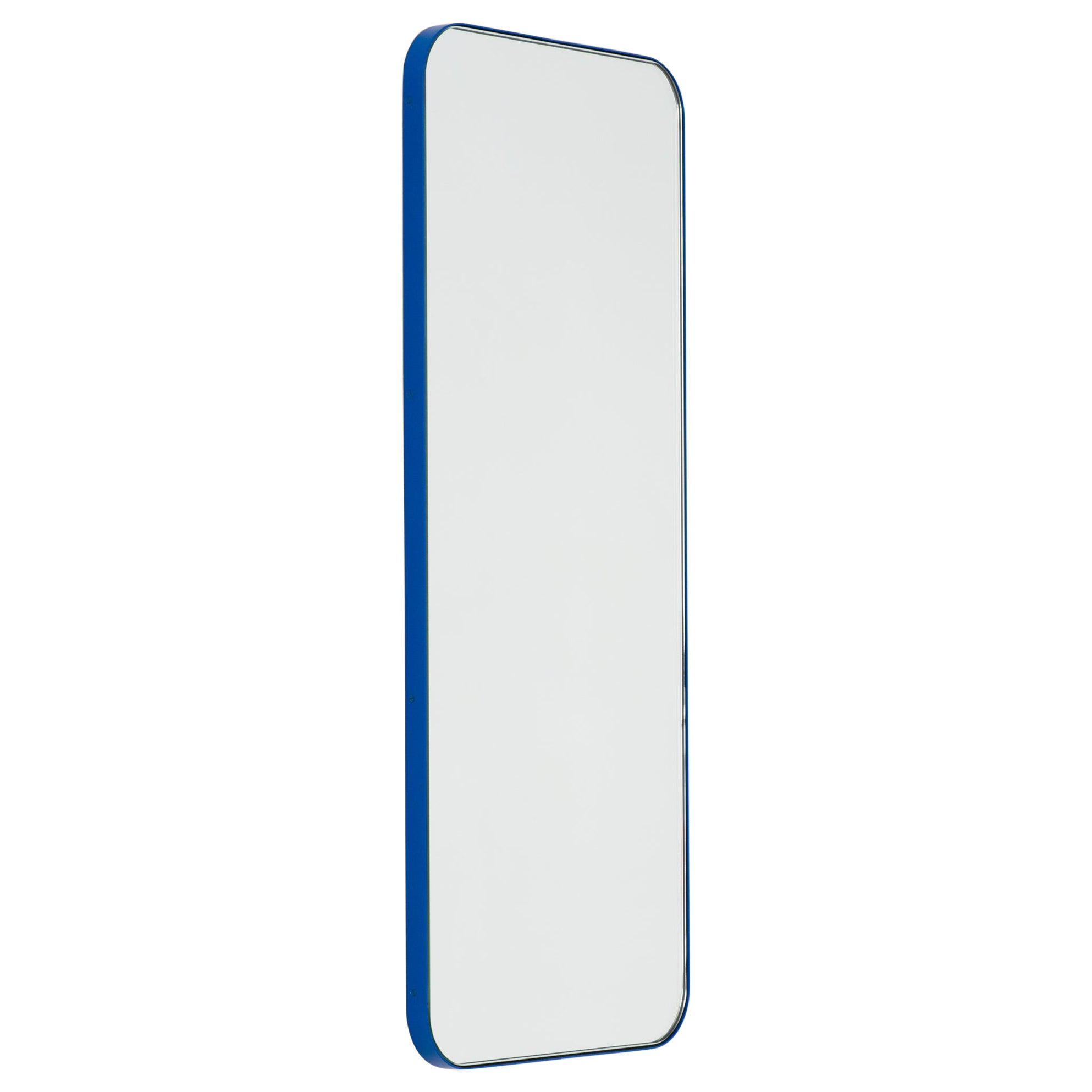 Quadris Rectangular Minimalist Mirror with a Blue Frame, Large