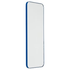 Quadris Rectangular Minimalist Mirror with a Blue Frame, Large