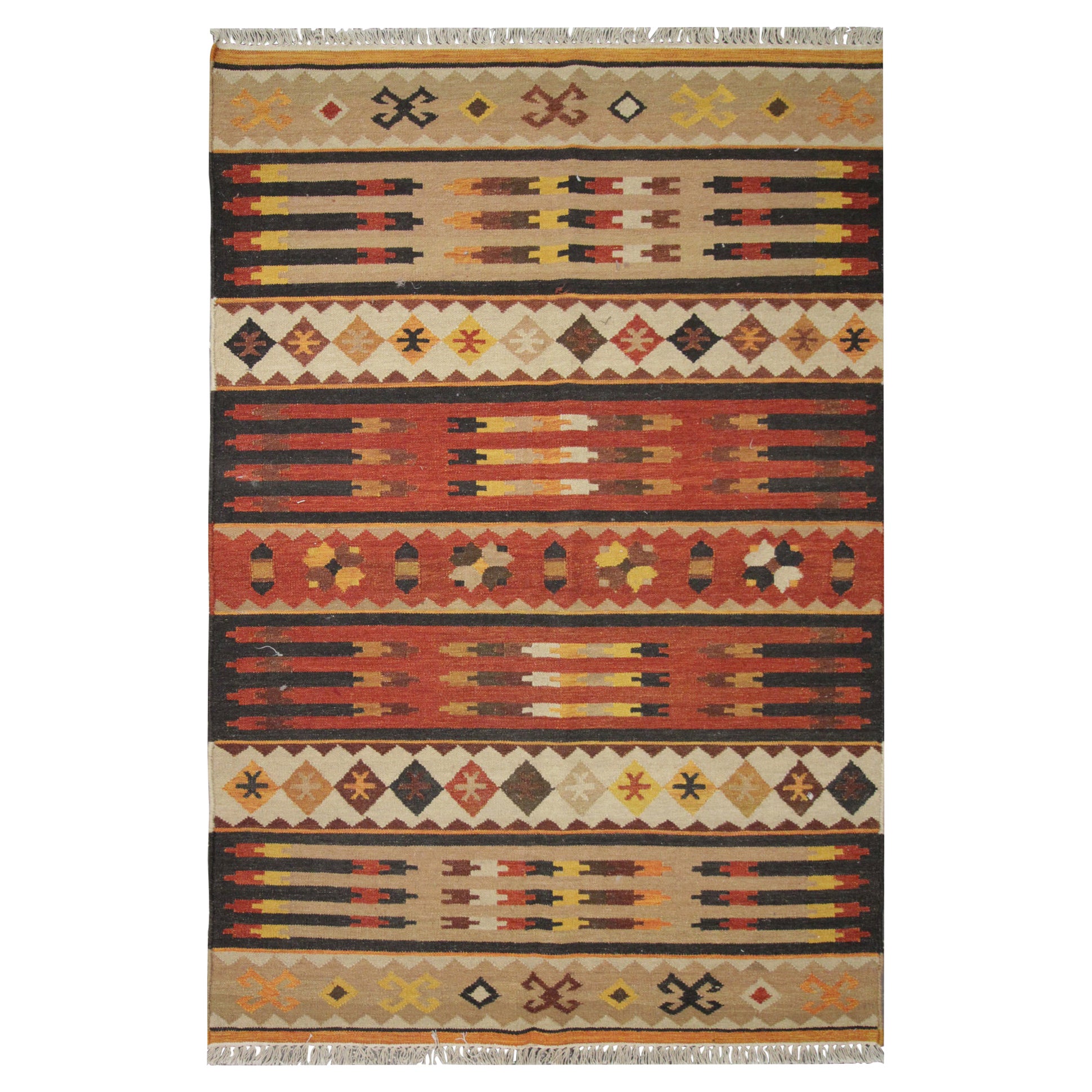 Modern Kilim Rugs Handmade Kilim Flatwoven Carpet Wool Beige Area Rug
