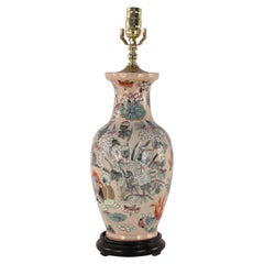 Antique Chinese Pink Floral and Bird Design Table Lamp