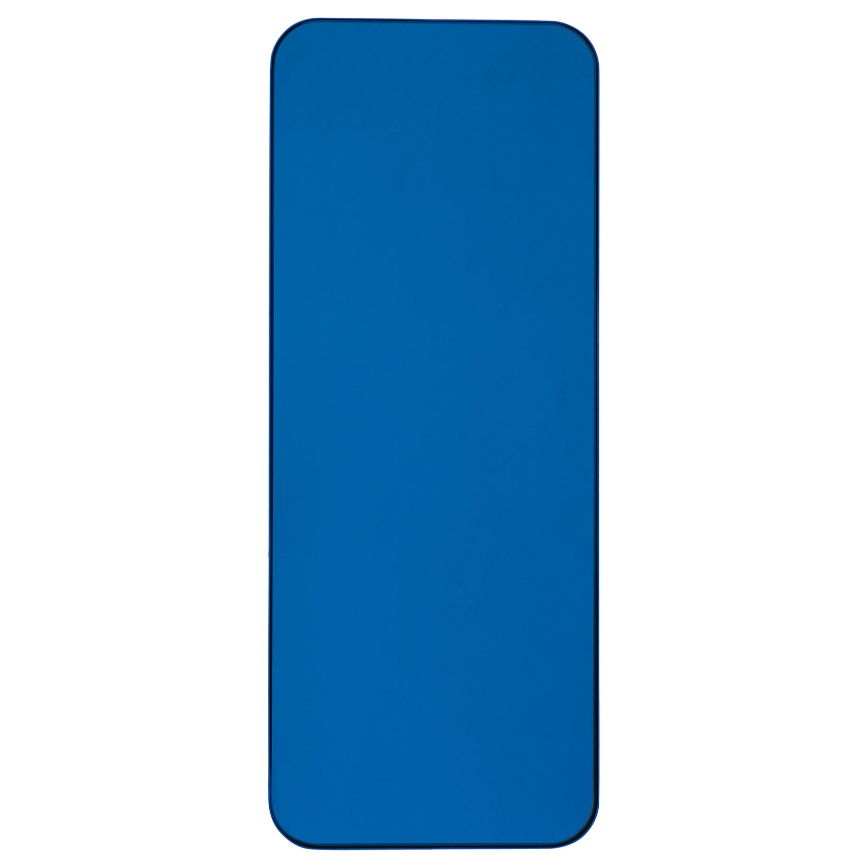 Quadris Rectangular Blue Tinted Mirror with a Blue Frame, Medium