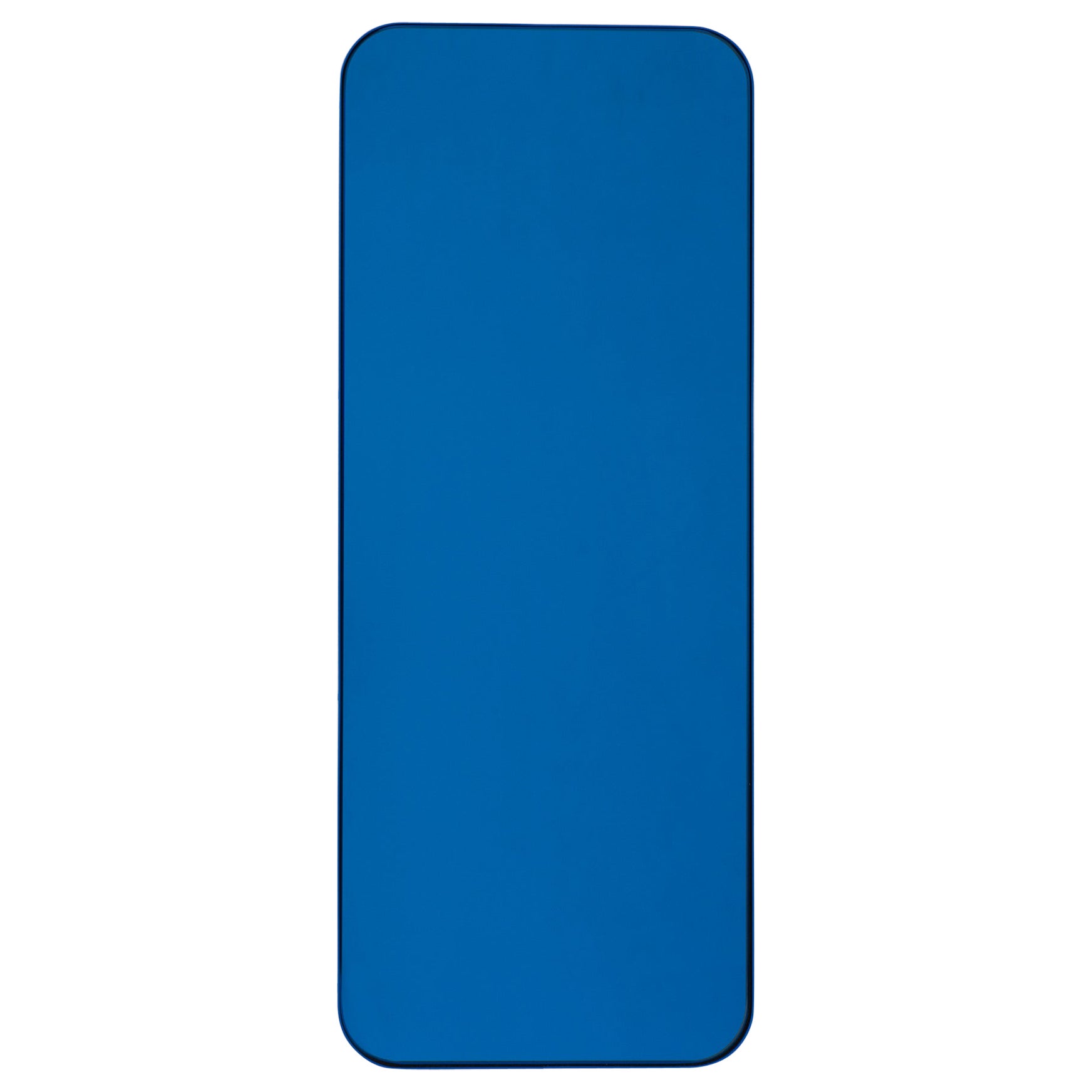Quadris Rectangular Blue Tinted Mirror with Blue Frame, Medium
