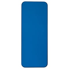 Quadris Rectangular Customisable Blue Tinted Mirror with a Blue Frame, Medium