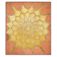 1960s Golden Flower Sunburst Room Divider Screen Wood Door Panel Modern Mexico
