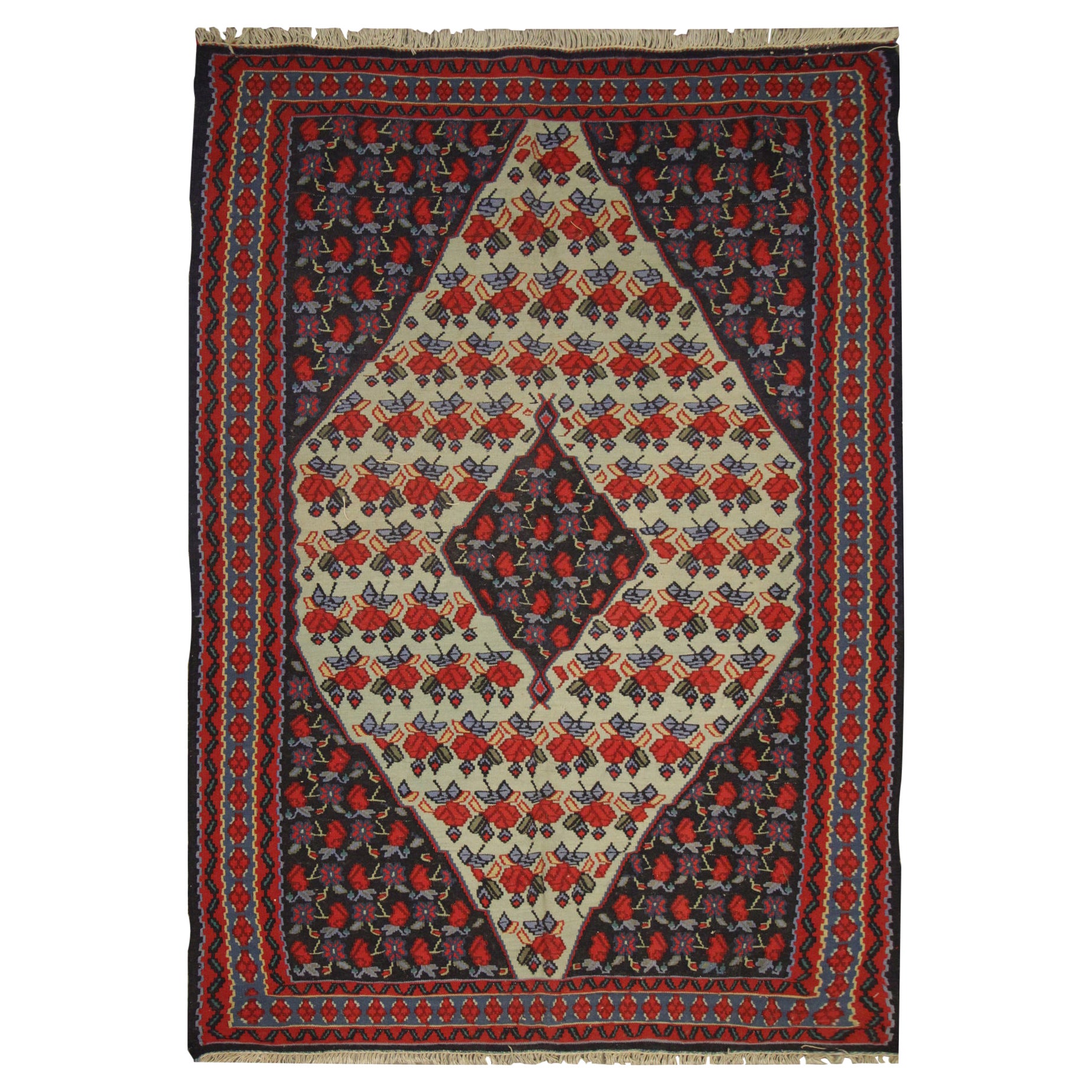 Azerbaijan-Kelim-Teppich, handgewebter Flachgewebe-Wollteppich, 116x162 cm im Angebot
