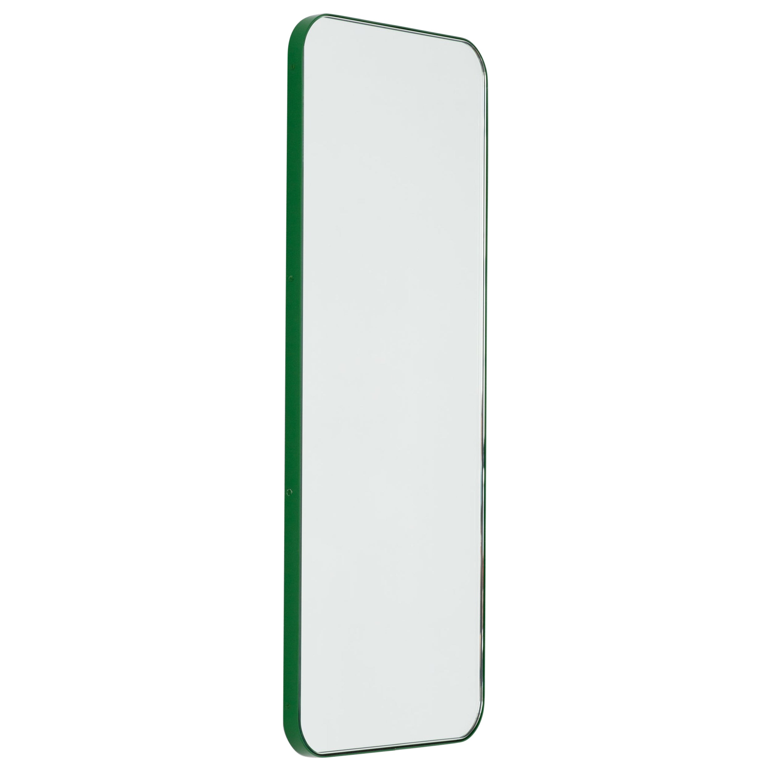 Quadris Rectangular Minimalist Mirror with a Modern Green Frame, Medium For Sale