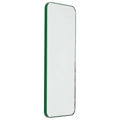Quadris Rectangular Minimalist Mirror with a Modern Green Frame, Medium