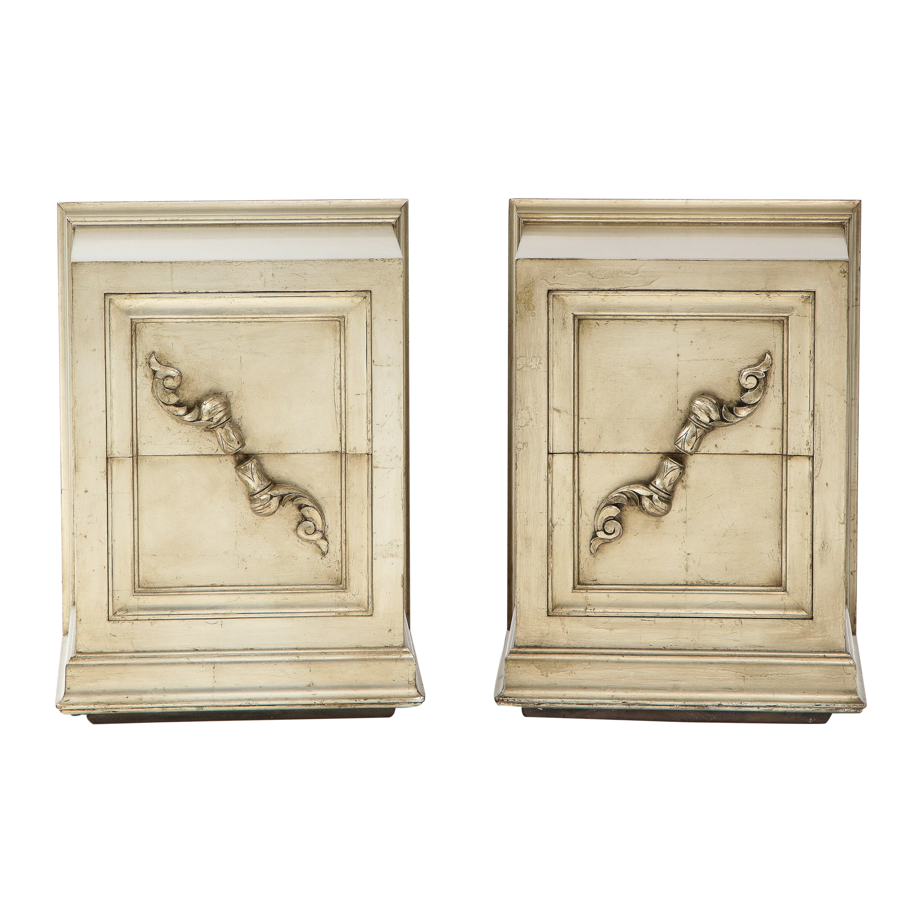 Spectacular Pair of Rare James Mont Scroll Cabinets