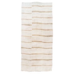 5.8x12.4 Ft Vintage Handwoven Striped Kilim Made of Hemp Flatweave Rug in Ivory