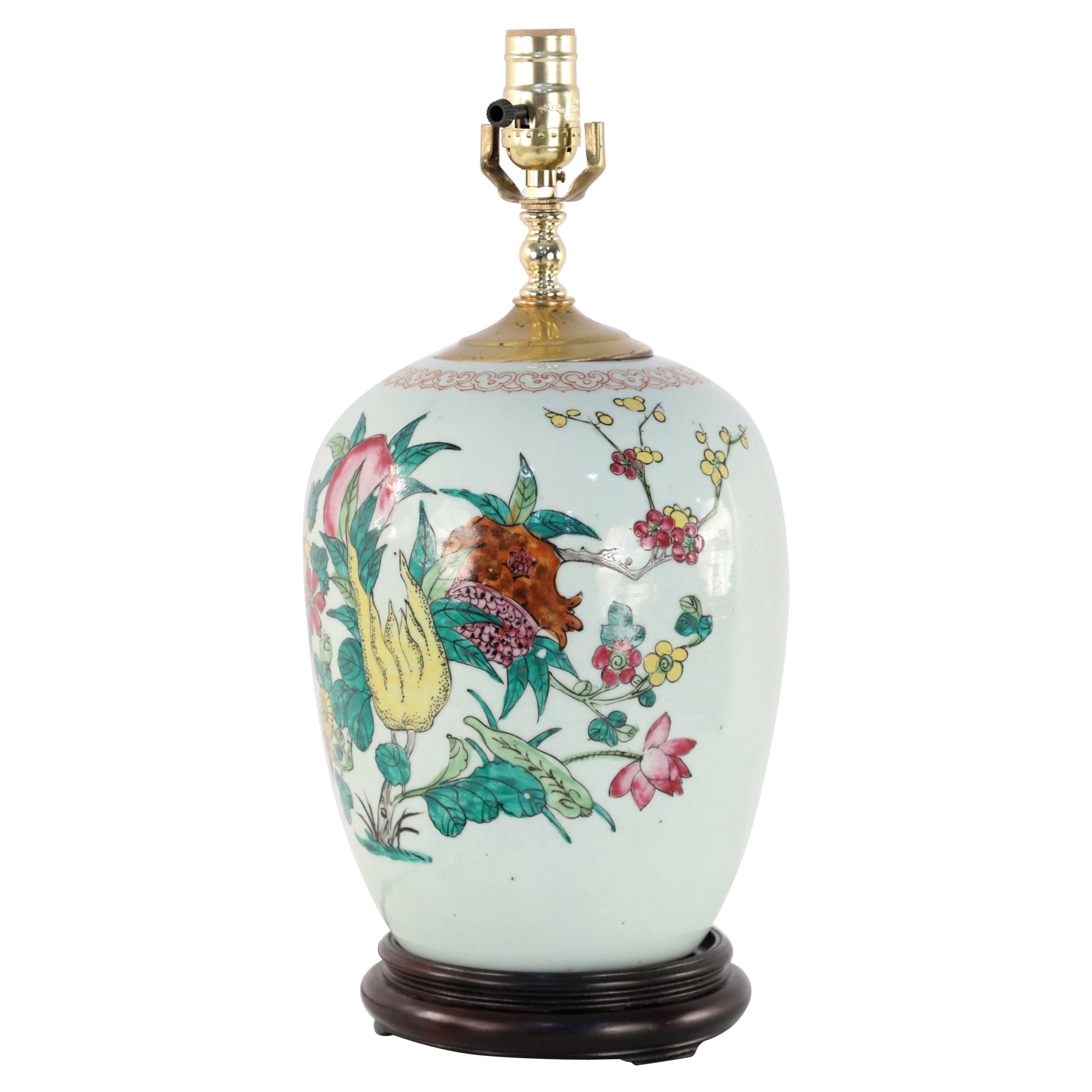 Chinese White Floral Patterned Porcelain Table Lamp