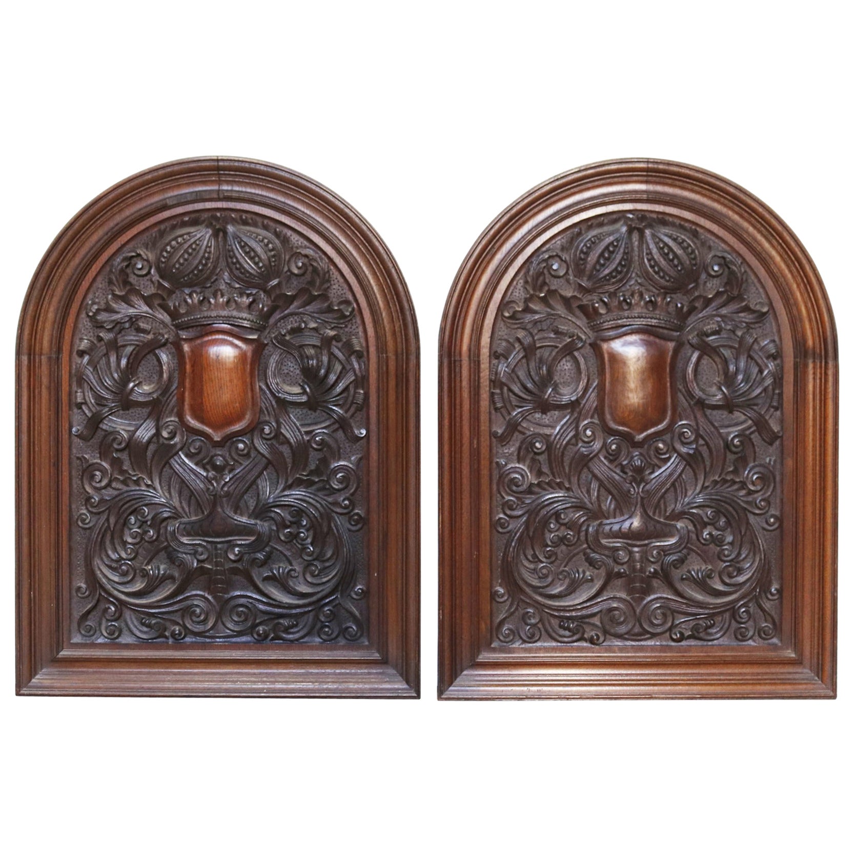 Two Tudor Style Antique Carved Oak Wall Panels