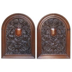 Two Tudor Style Antique Carved Oak Wall Panels