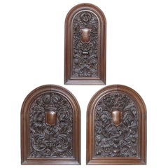 Three Antique Tudor Style Oak Panels