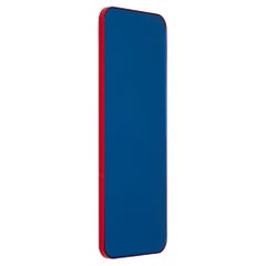 Quadris Rectangular Customisable Blue Mirror with a Modern Red Frame, Medium