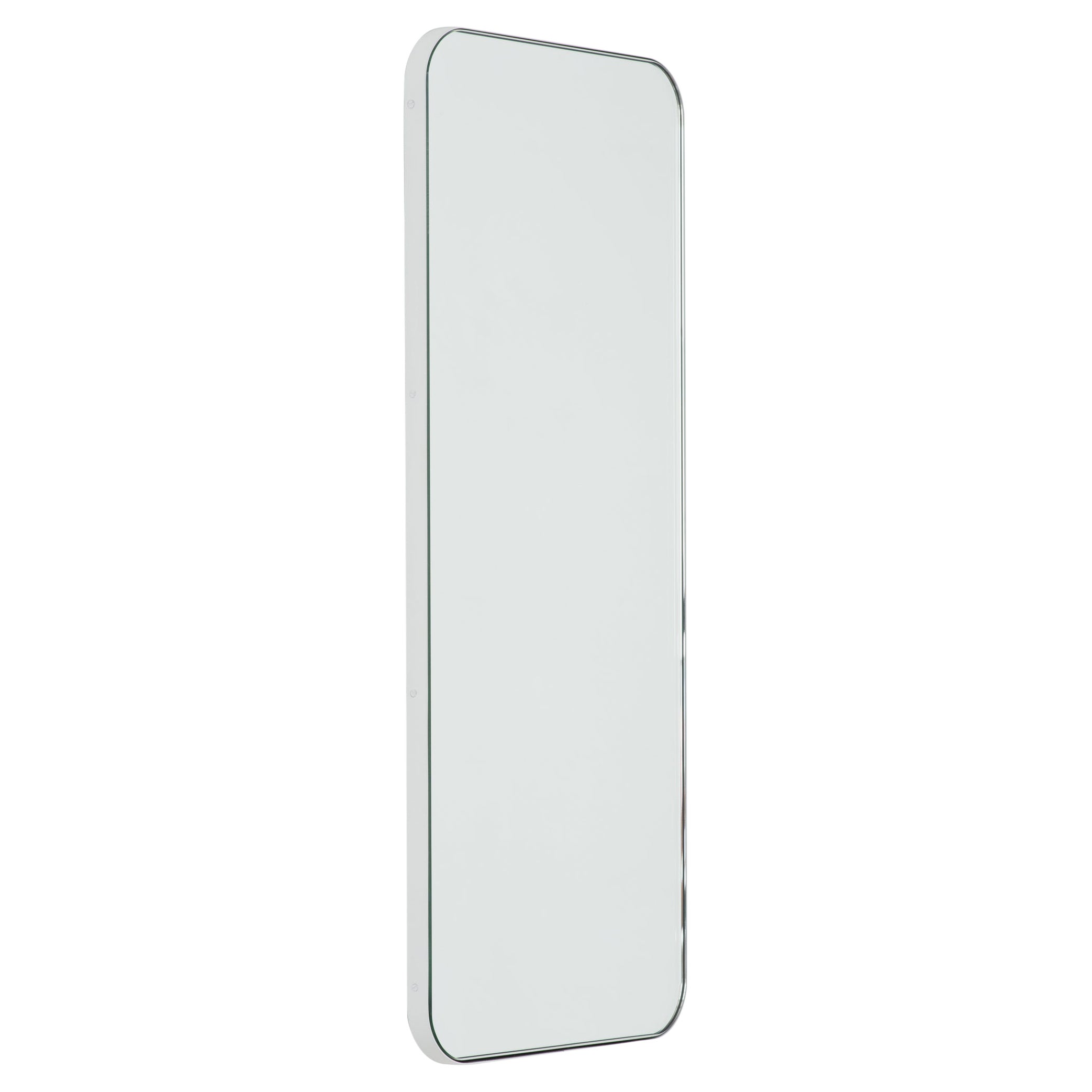 Quadris Rectangular Modern Mirror with a White Frame, Small For Sale