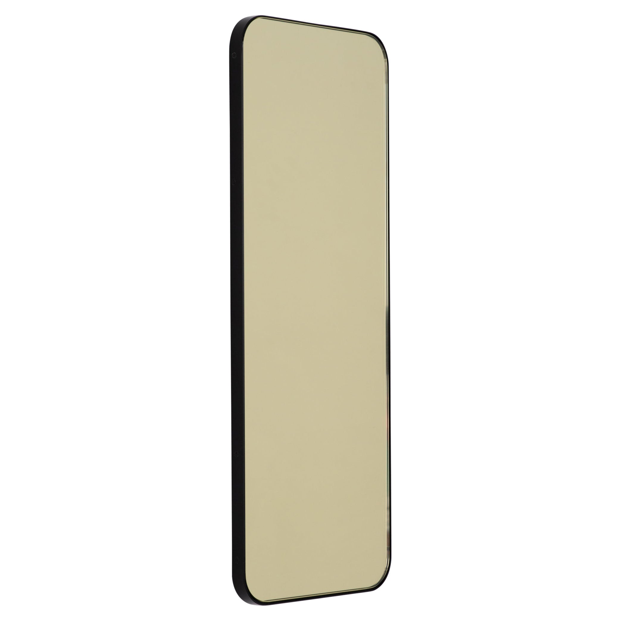 Quadris Gold Tinted Rectangular Wall Mirror with a Black Frame, Medium For Sale