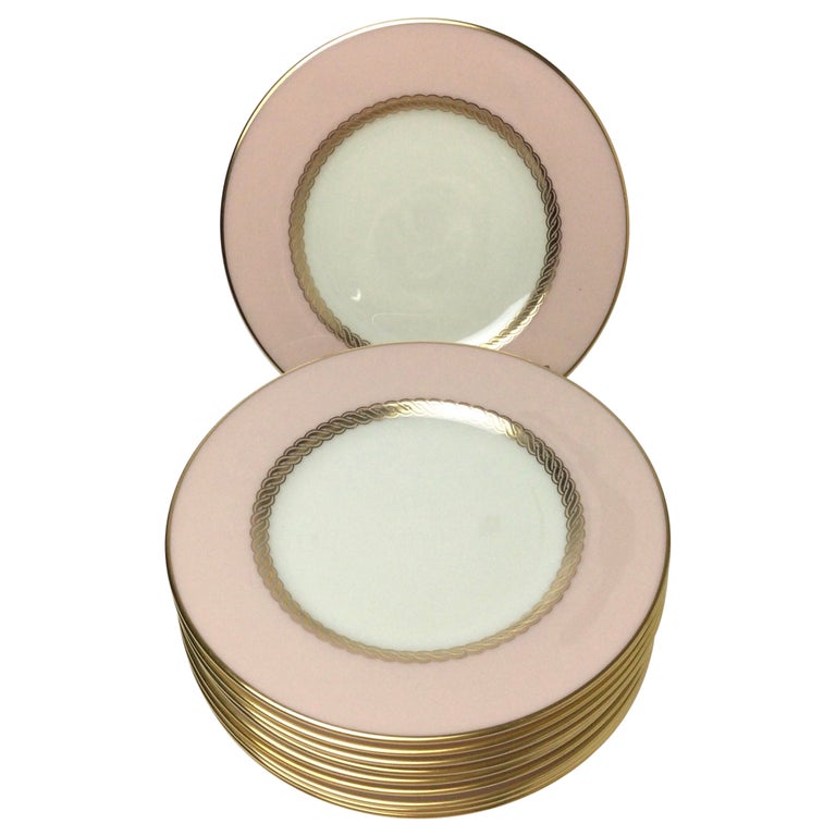 Set of 10 Lenox Caribbee Service Bread Plates with Pink and Gilt Borders  For Sale at 1stDibs