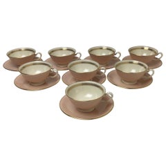 Set of 8 Lenox Caribbee Cups & Saucers with Pink and Gilt Borders