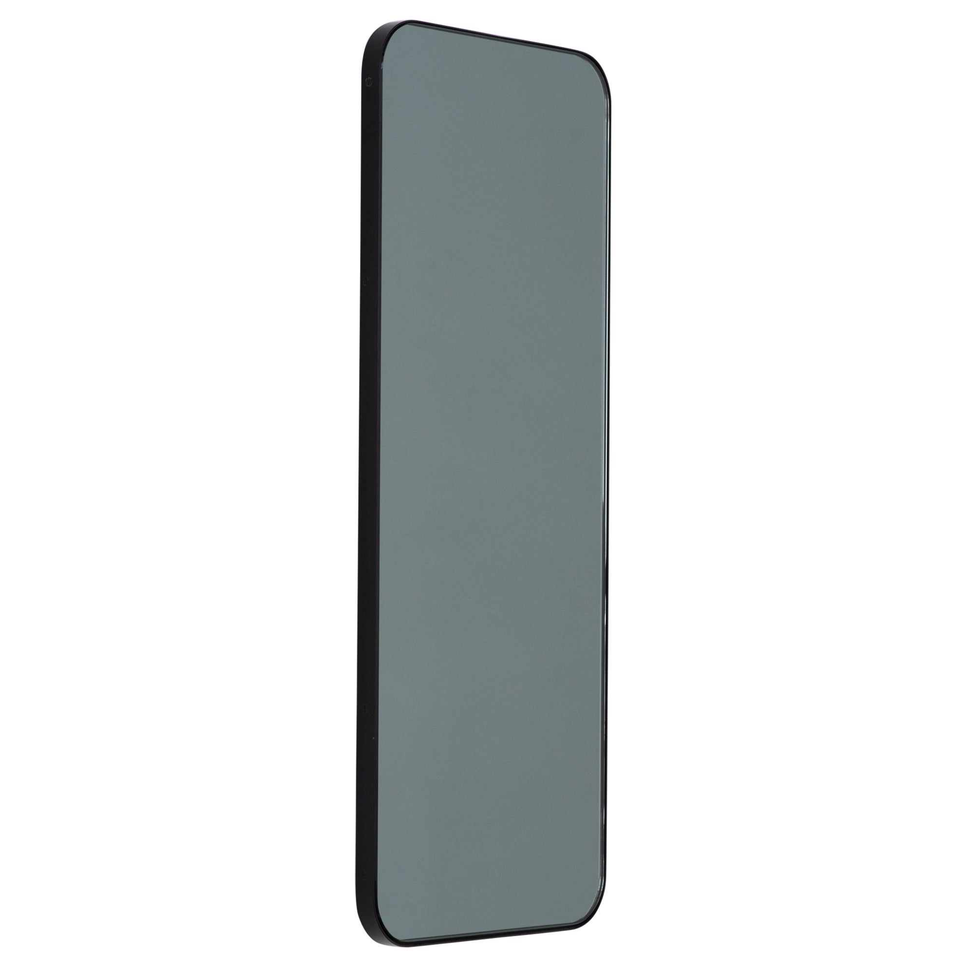 Quadris Black Tinted Rectangular Mirror with a Black Frame, Medium For Sale