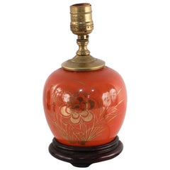 Antique Chinese Orange and Gold Bouquet Design Porcelain Table Lamp