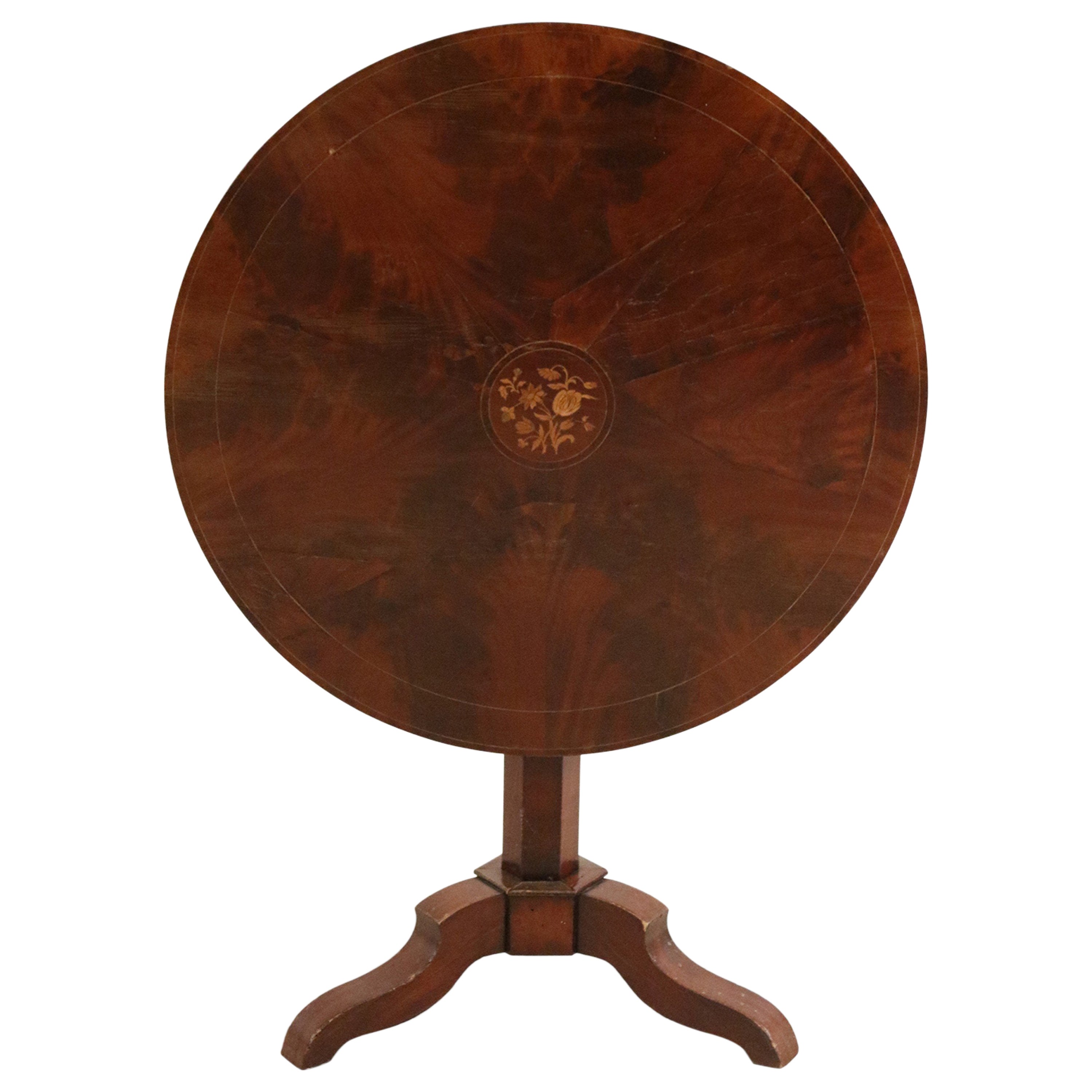 Dutch Marquetry Inlaid Mahogany Tilt-Top Center Table For Sale