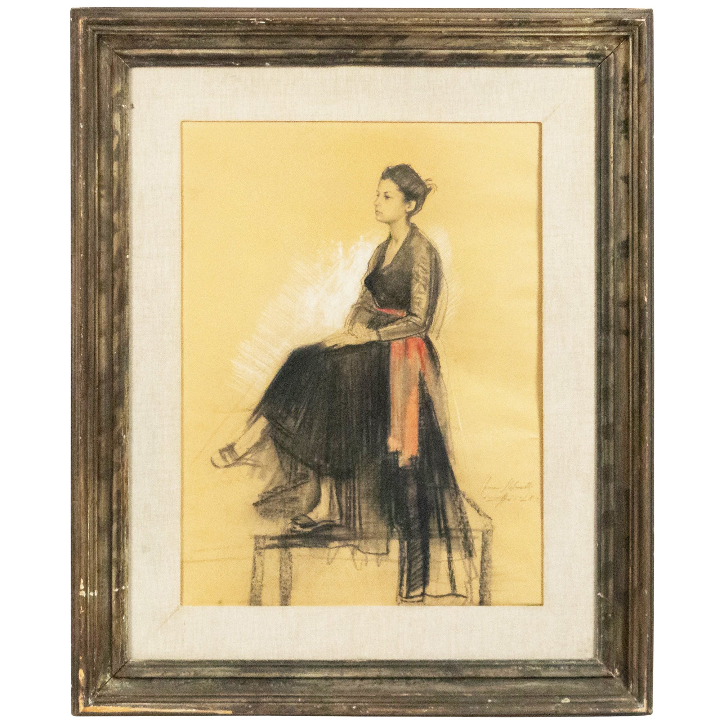 French Pastel Seated Lady Portrait