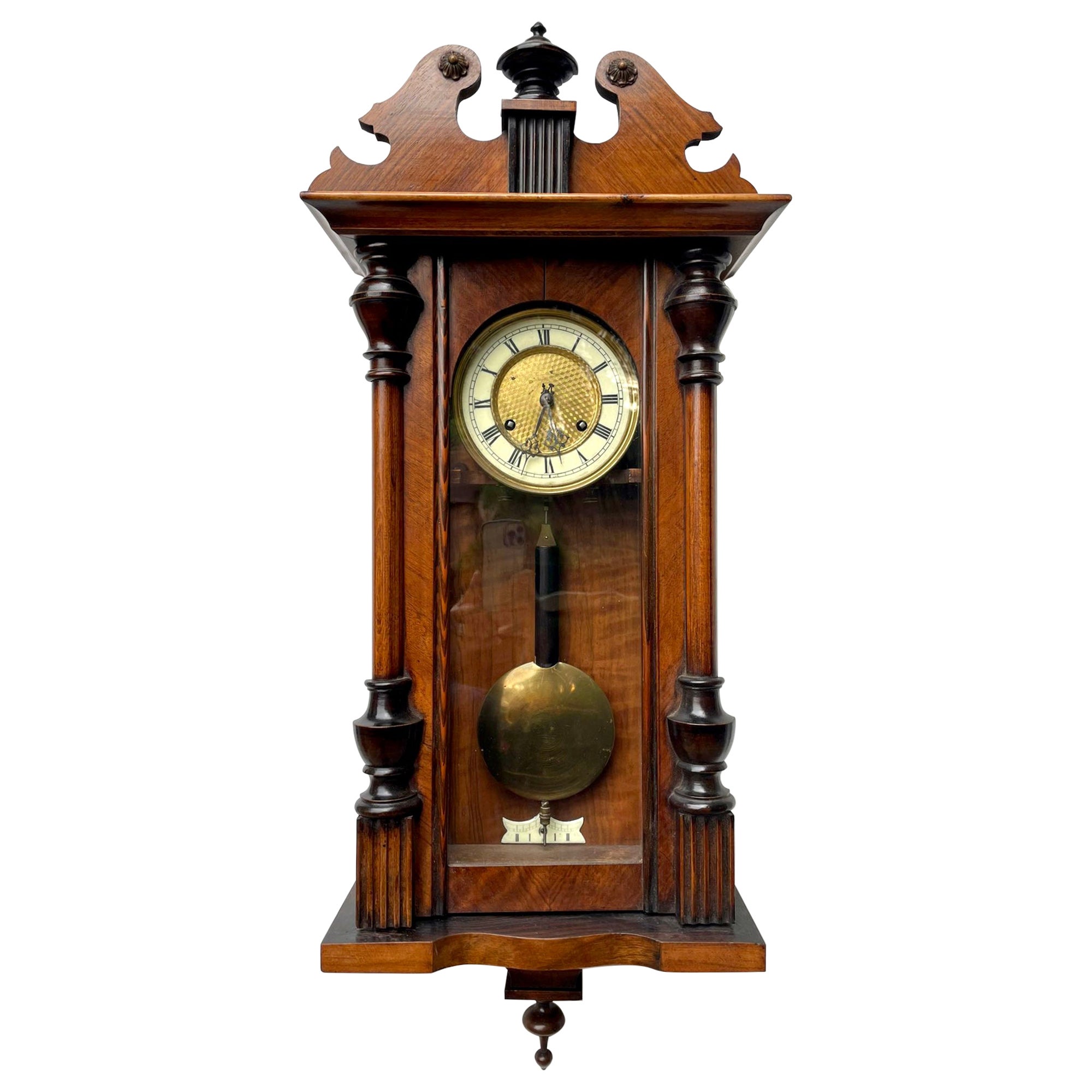 Antique Victorian Walnut Vienna Wall Clock For Sale