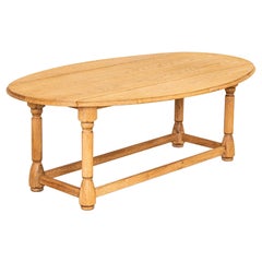 Vintage Scrubbed Oak Drop Leaf Oval Coffee Table from France