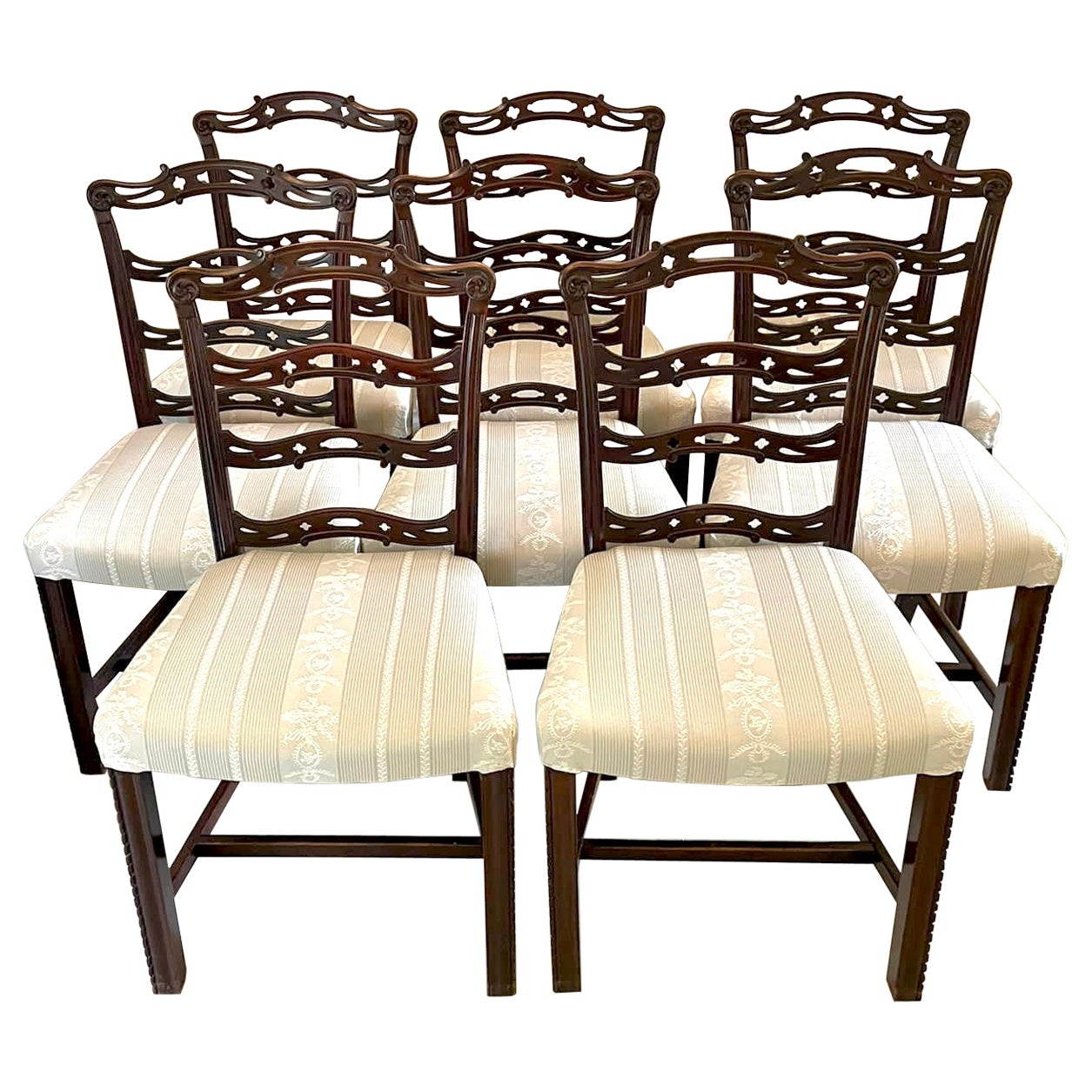 Set of 4, Antique Ladder Back Chairs, Irish, Mahogany, Dining Seat