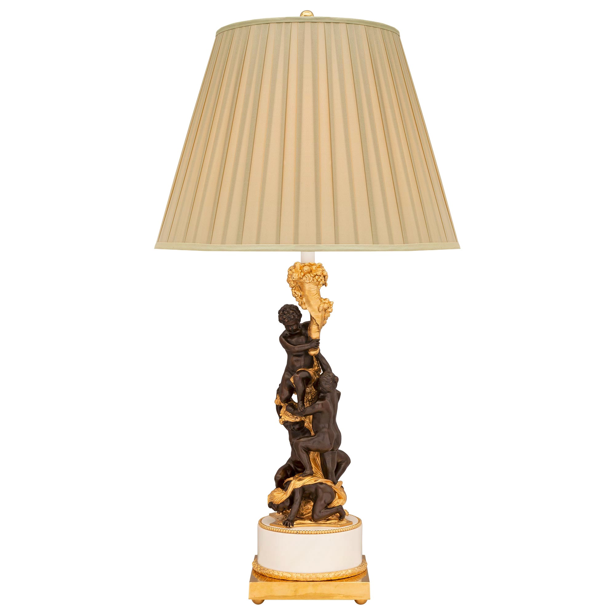 French 19th Century Louis XVI St. Patinated Bronze, Ormolu, and Marble Lamp For Sale