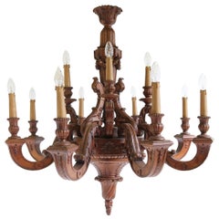 Stunning Antique 19th Century French Hand Carved Wood Chandelier 12 Lights 
