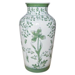 Green and White Chinoiserie Floral Motif Vase