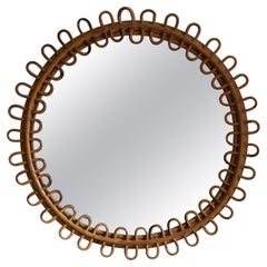 Italian Designer, Mirror, Bamboo, Rattan, Mirror Glass, Italy, 1950s